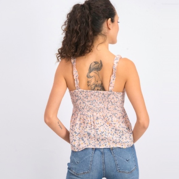 Patrons of Peace Nathalie Sleeveless Crop Smocked Top Pink Cream Combo Small - Picture 5 of 16